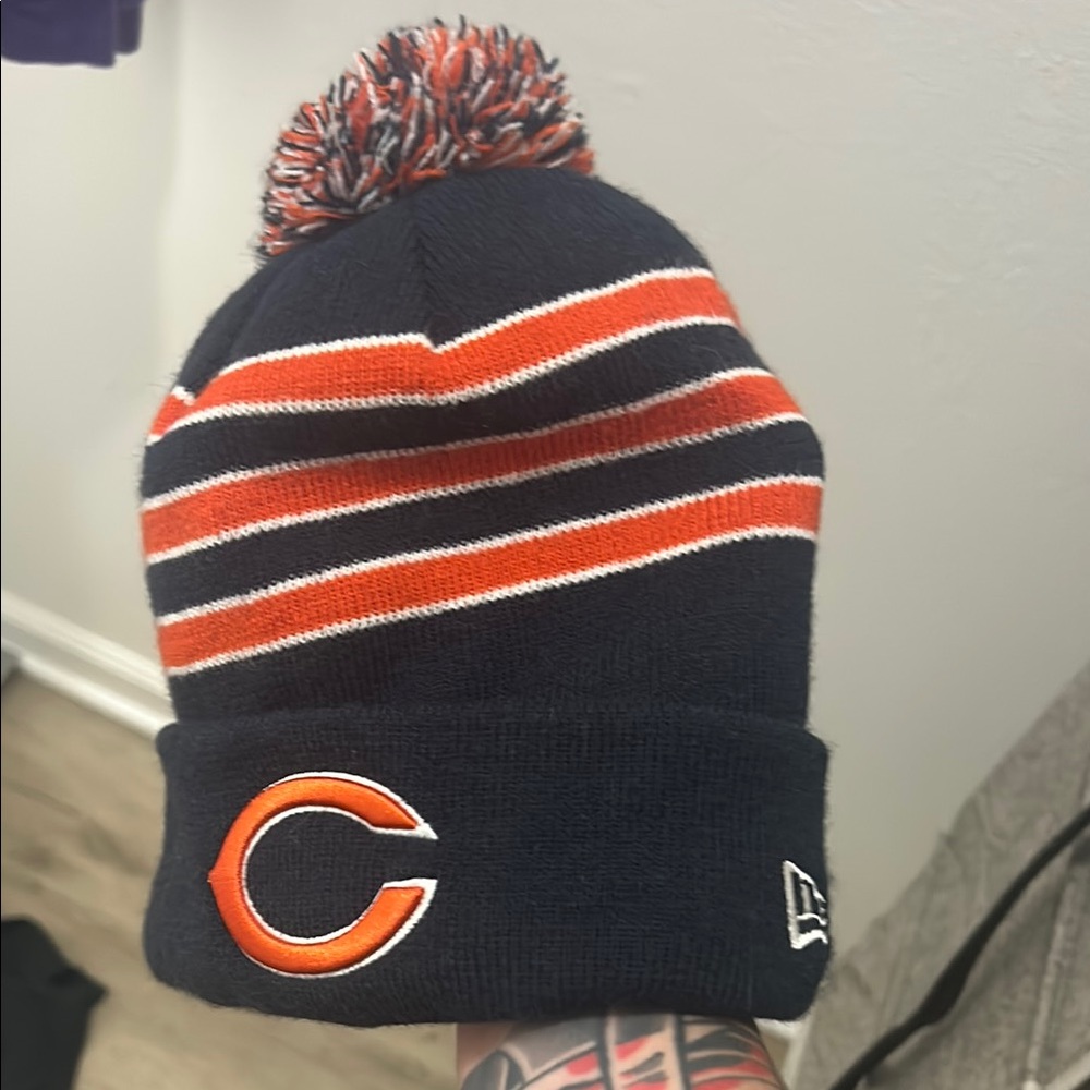 New Era Blue and Orange Knit Hat with Pom-Pom